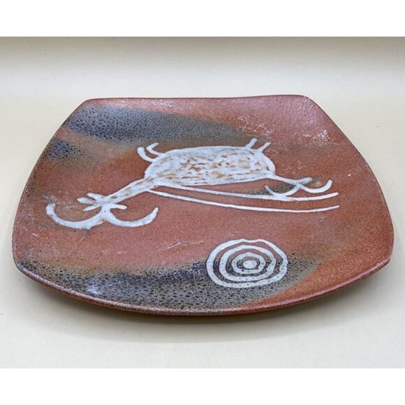 Studio Pottery Artist Native Signed Cave Painting Antelope & Sun 11” X 11” BC - Picture 7 of 12